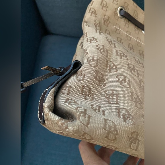 Dooney Bourke Small Tan & Brown Leather Tassel Shoulder Double Round Straps bag - Picture 9 of 16